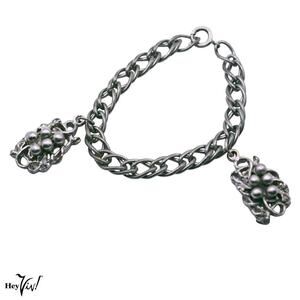 Vintage Double Link Chain Bracelet w 2 Grape Cluster Charms 6.5" Long - Hey Viv